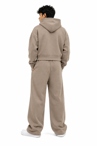 Ensemble de survêtement polaire 2 pièces pour homme, sweat à capuche zippé et pantalon large, couleur unie, 100 % coton, streetwear d'hiver, OEM ODM, vente en gros - Product Image 2