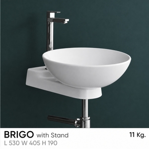 Lavabo de pared Brigo con grifo de un solo orificio, diseño minimalista, acabado pulido, capacidad de 12L, lavabo para baño. - Product Image 3
