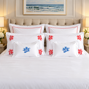 Elegante Juego de Ropa de Cama con Bordado de Coral Costero, Funda de Edredón y Funda de Almohada de Algodón Blanco de Lujo para una Decoración de Dormitorio Sofisticada - Product Image 3