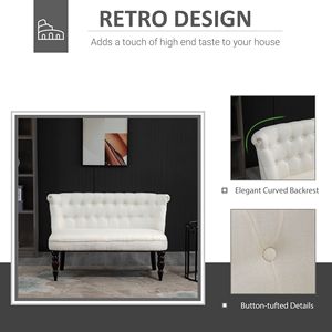 Divanetto Bianco Crema per Arredamento Casa con Design Trapuntato a Bottoni e Gambe in Legno - Product Image 4