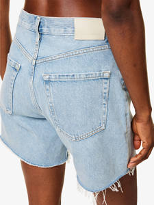 Shorts de Mezclilla Rasgados de Cintura Alta para Hombre, Color Azul Claro Lavado, Estilo Casual, Cierre de Botones, Tela de Algodón - Product Image 6