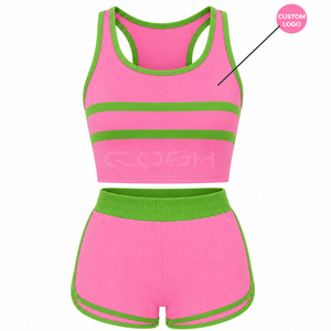 Ensemble de sport rayé rose et vert Cosh International Sorority Sisterhood pour femme, haut court et short, vêtements de sport respirants en tricot - Product Image 1