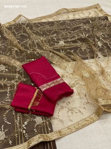 Top Quality Soft Mono Net with Embroidery Sequin-All Over work <b>Saree</b>-Glass Pipe Border <b>Blouse</b> Supplier from India Woman Fashion - Product Image 6
