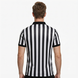 Camiseta de Fútbol para Hombre, a Rayas Blancas y Negras, Manga Corta, Cuello con Cremallera, Tejido de Poliéster que Absorbe la Humedad - Product Image 4