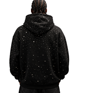 Black <b>White</b> Speckled Print Men Pullover <b>Hoodie</b> <b>Oversized</b> Fleece Sweatshirt Drawstring Hood Kangaroo Pocket Casual Streetwear - Product Image 2