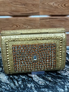 Sac à bandoulière artisanal en métal Kundan, mosaïque de strass brodés, velours doré, pour mariée, fête, mariage, usage féminin - Product Image 5