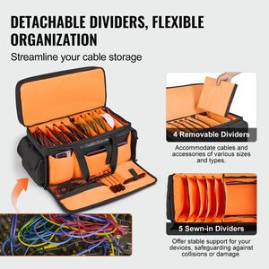 Borsa per Cavi DJ in Tessuto Oxford 1200D con 9 Divisori Staccabili, Tracolla Imbottita da 1,5 m e Base in Plastica Rinforzata per Chitarre - Product Image 4