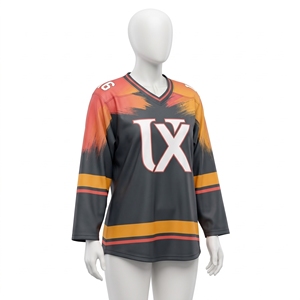 Camiseta de Hockey Unisex Personalizada, Corte Ajustado, Sublimada, con Nombre y Número del Equipo, Cuello en V, Paneles de Malla Ventilada, Manga Larga - Product Image 3