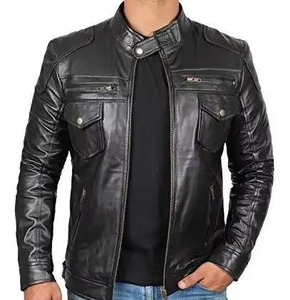2026 Custom Stylish 100% Leather <b>Men's</b> Slim Fit <b>Jacket</b> with Stand Collar and Front Logo Customizable Colors - Product Image 1