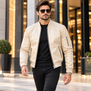 Chaqueta de Cuero para Hombre con Acabado Texturizado, Paneles Acolchados en los Hombros, Dobladillo Acanalado, Prenda Exterior de Moda Premium, Diseño Personalizado - Product Image 6