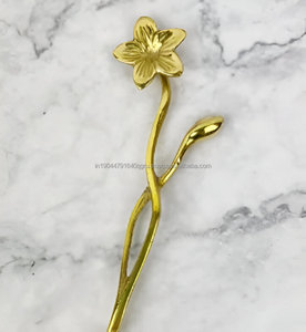 Elegant Decorative Brass Gold Flower Design Tea <b>Coffee</b> <b>Spoon</b> Set in Bulk Price - Product Image 2
