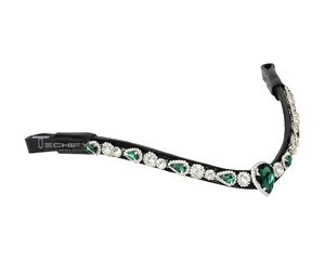 Fronture de luxe noire pour cheval avec cristaux verts et strass, accessoire de bridon équestre rembourré - Product Image 1