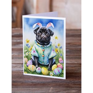 Whimsical A7 Tamaño 5x7 Tarjetas de nota en blanco Pug Easter Egg Hunt Tarjeta de felicitación Paquete de 8 con sobres - Product Image 2