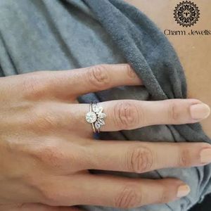 Charm_Jewells Women's <b>Flower</b> Moissanite Engagement Ring <b>Cushion</b> Cut 925 Silver Prong Setting IGI Certified Classic Style - Product Image 6