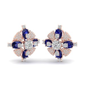Boucles d'oreilles REYES scintillantes en argent sterling 925, certifiées GRA, avec moissanite et saphir bleu, pour femmes, bijoux de mariage - Product Image 1