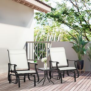 Set da 3 Pezzi con Sedia a Dondolo e Tavolino, 2 Sedute Oscillanti, Telaio in Acciaio, Piano in Vetro Temperato per Giardino, Patio, Ospedale, Esterni - Product Image 2