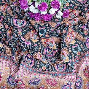 Tela de crepé ligera negra carbón con bordado floral de 54 pulgadas, diseño de borde Daman, para Kurti, Anarkali, Gown, Salwar - Product Image 5