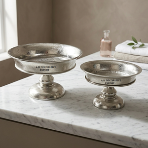 Luxury Silver Pedestal Bowl <b>Set</b> Elegant Metal Floral Compote for Wedding Centerpieces Antique Style Urn Flower Stand Table Decor - Product Image 2