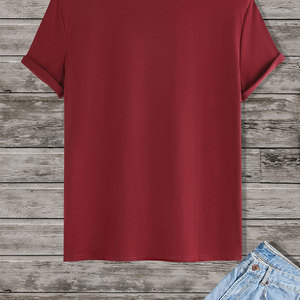T-shirt en tricot à col rond pour homme, couleur bordeaux, manches courtes, coupe classique, couleur unie, style décontracté, t-shirt surdimensionné - Product Image 5