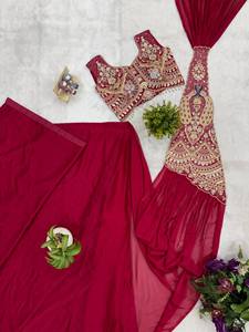 Sari de soirée de créateur avec broderie double de sequins et de fils - Product Image 3