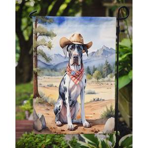 Drapeau de jardin de bienvenue multicolore Great Dane Cowboy Bannière décorative de cour pour patio Oeuvre d'art pour parterres de fleurs - Product Image 3