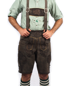 Shorts en cuir bavarois pour hommes, marron, brodés, pantalon traditionnel Trachten, vêtements décontractés pour l'Oktoberfest - Product Image 4
