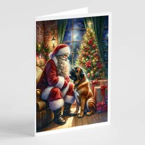 Whimsical A7 Tamaño 5x7 Bullmastiff y Santa Claus Tarjetas de felicitación Paquete de 8 tarjetas de nota en blanco con sobres - Product Image 1