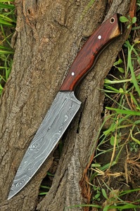 Cuchillo de Cocina de Acero de Damasco de Grado Industrial Hecho a Mano con Mango de Madera y Funda de Cuero para Acampar al Aire Libre - Product Image 5