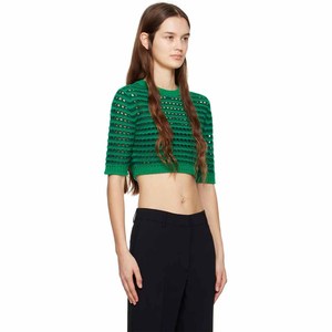 Camiseta Corta de Punto Verde para Mujer, Manga Corta, Cuello Redondo, Casual, 100% Algodón, Transpirable, para Todas las Temporadas - Product Image 5