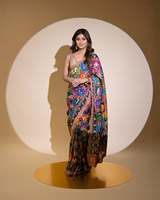 Sari indien en georgette, design exclusif Bollywood, avec chemisier élégant, style chic, dernière collection, pour femmes, idéal pour les fêtes.