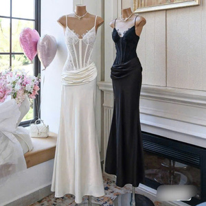Robes de soirée sexy pour femmes, style princesse, taille naturelle, coupe ajustée, sans bretelles, en mousseline, décontractées, lavables, en tissu teint uni, directement de l'usine - Product Image 2