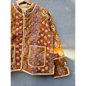 High Quality Vintage Floral Quilted Cotton Jacket Handmade Kantha Style Women <b>Coat</b> Brown Patchwork Outerwear gift for her - Product Image 3