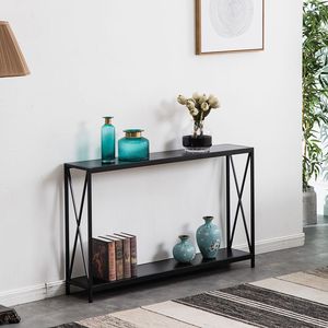 Tavolino da Veranda in Legno Nero con Codice 63804709, Tavolino Laterale per Divano, Pannello in Triamina con Struttura in Ferro Incrociato, Arredamento per Soggiorno - Product Image 3