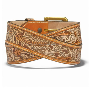 Durable cosido personalizado a mano Varved diseño Floral en relieve de los hombres de moda genuino Tan Western cinturón de herramientas de cuero - Product Image 3