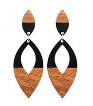 Boucles d'oreilles créoles en bois et résine, géométriques colorées, style bohème élégant, bijoux de mode uniques, forme ronde et goutte d'eau pour femme - Product Image 6