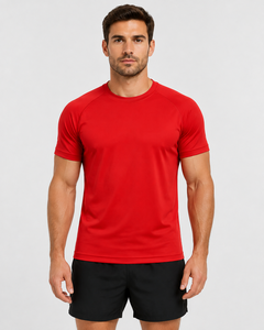 T-shirt de sport pour homme personnalisé, 100 % polyester, manches raglan, coupe athlétique, séchage rapide, respirant, vêtements de sport pour la salle de sport, OEM - Product Image 3