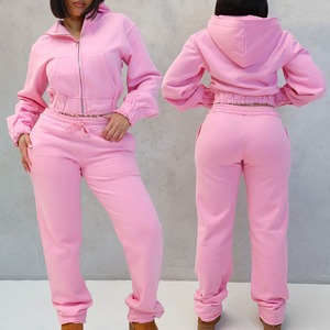 Ensemble de sport décontracté 2 pièces pour femme : veste à capuche zippée et pantalon à cordon de serrage pour activités sportives en plein air (vente en gros) - Product Image 1