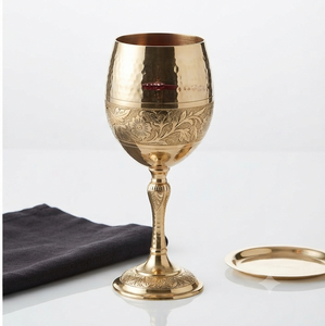 Verre à vin en laiton à motif floral, classique, à pied rond en métal, pour bar, mariage, fête, vaisselle de bar - Product Image 3