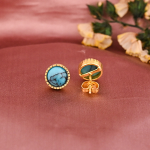 Natural Turquoise Gemstone <b>Stud</b> <b>Earrings</b> | Gold Plated 925 Sterling Silver - Product Image 3