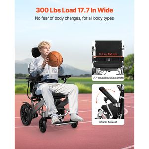 Fauteuil roulant électrique pliable et léger pour adultes, dossier réglable, capacité 300 lbs, moteur 13-Mil - Product Image 6