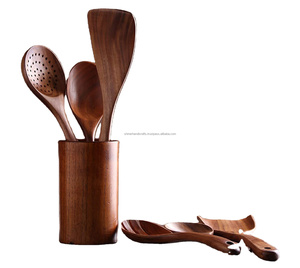 Cuchara de madera, espátula compacta con tapa/cucharón para cocinar Dosa, juego de 6 sopas y verduras, herramientas de cocina de madera Premium antiadherentes - Product Image 1