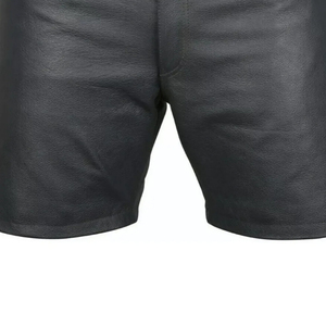 Shorts Bermuda pour homme, taille haute, noirs, avec fermeture boutonnée, style décontracté, couleur unie, matière enduite de PU - Product Image 5