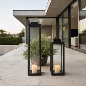 Golden Rectangular <b>Brass</b> <b>Lantern</b> With Glass Panels And Metal Frame For Home Decoration - Product Image 5