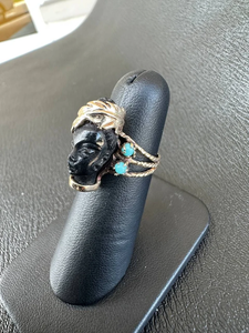 Face Shape <b>Cocktail</b> <b>Ring</b> With Turquoise Stones 18K Solid <b>Gold</b> Plated Alloy Bohemian Style Unisex Jewelry - Product Image 3