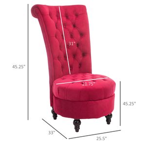 Poltrona Retrò Rosso Cremisi con Bottoni Trapuntati, Design Regale, Imbottitura Spessa e Gambe in Legno di Gomma - Product Image 3