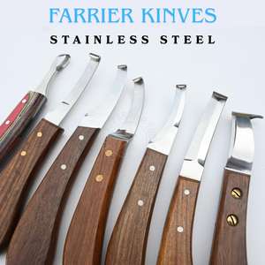 Farrier Hoof Trimming Knife Set Wooden Handle Rainbow Abscess Knife Classic Curved Blade Dual Side Knife Large Detachable Loop - Product Image 3