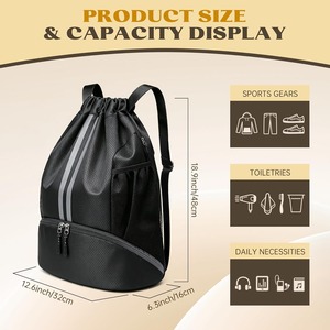Mochila Deportiva con Cordón y Compartimento para Zapatos, Bolsa Deportiva para Fútbol, Baloncesto, Natación, Playa, Viajes, Hombres, Mujeres, Venta al Por Mayor - Product Image 2