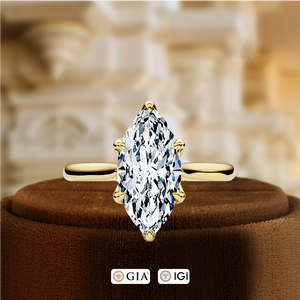 Anillo de compromiso con diamante de corte marquesa de 1 quilate, cultivado en laboratorio, con engaste tipo tulipán, en oro amarillo de 14 quilates, conjunto nupcial, anillo con diamante certificado por IGI para ella. - Product Image 2