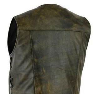 Gilet en cuir véritable pour homme SALVA LEATHER, style motard, col en V, fermeture éclair, coupe régulière, coupe-vent, vêtement d'extérieur pour l'hiver - Product Image 3