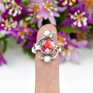 Belle bague en turquoise rose nacré, pierre précieuse, argent sterling 925, style bohème, faite à la main, bijoux fins pour femmes - Product Image 2